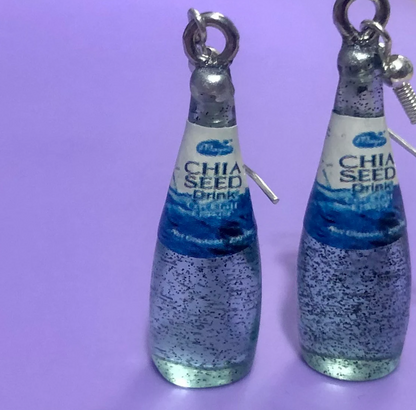 Ready To Ship Chia Seed Drink Earrings | Red, Blue, Or Yellow | Silver Dangles