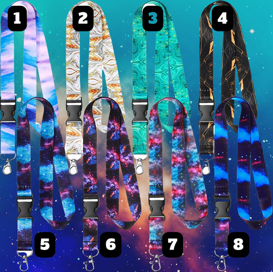 Starry Galaxy Lanyard ID Strap | 8 Prints | Safe Break away clasp | Accessory | Key Chain Holder | D Ring Lobster Claw | Jessie Jay Cloth