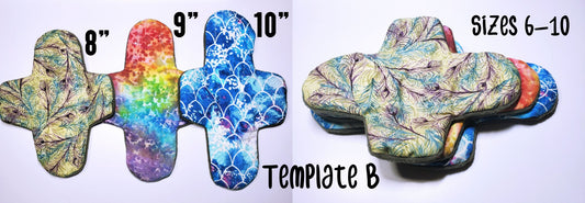 Template B | Budget Friendly Cloth Pads  |  2.5" Snapped Width | 6/7/8/9/10 inches | Great starter set for Teen/Tween